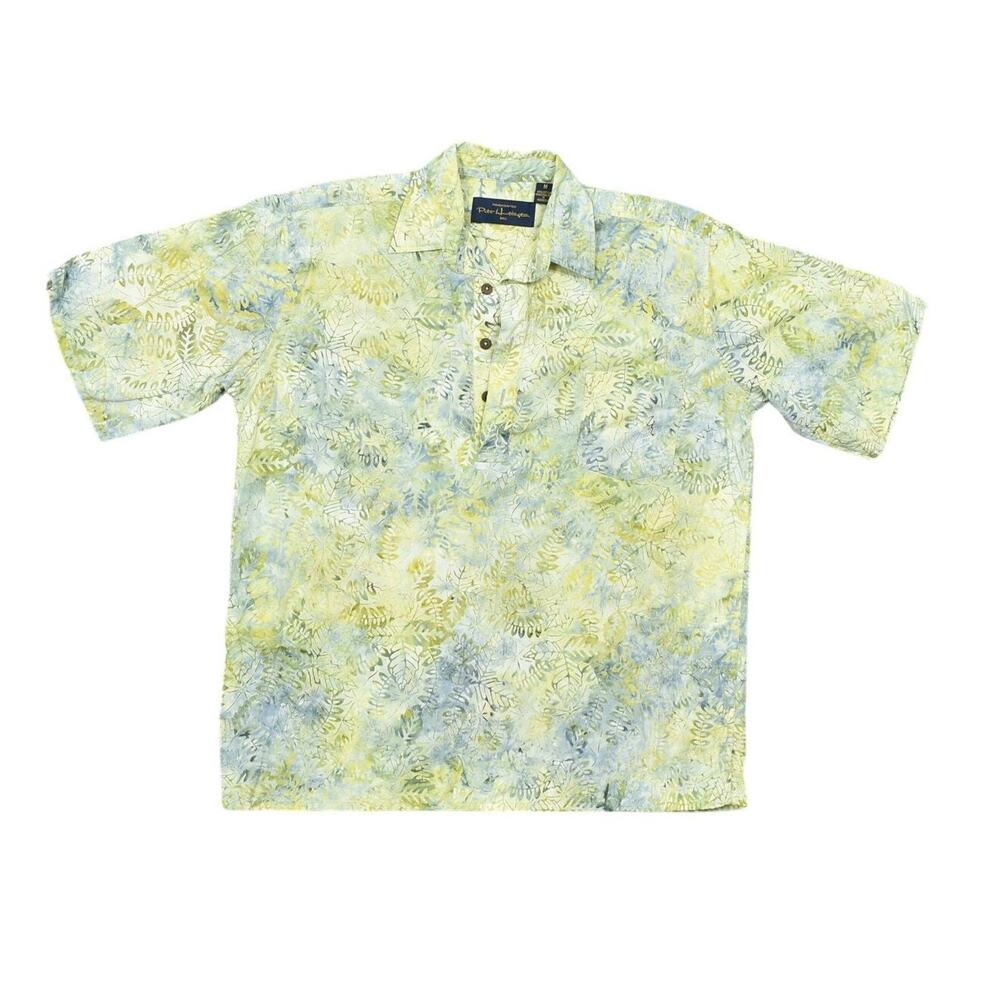 Pete Huntington Men's Green Cotton Polo Shirt M Handcrafted Bali Hawaiian